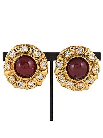 Chanel CHANEL Gripoa Round Earrings GP Red Color Stone Women's (view 1)
