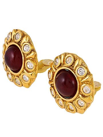 Chanel CHANEL Gripoa Round Earrings GP Red Color Stone Women's (view 2)