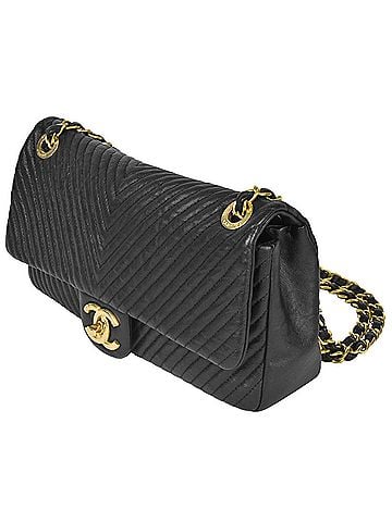 Chanel CHANEL Chevron V Stitch Coco Mark W Chain Shoulder Bag No. 18 (manufactured in 2014) Black Leather (view 2)