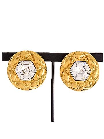 Chanel CHANEL Rhinestone Round Earrings GP Clear Stone Ladies Circle (view 1)
