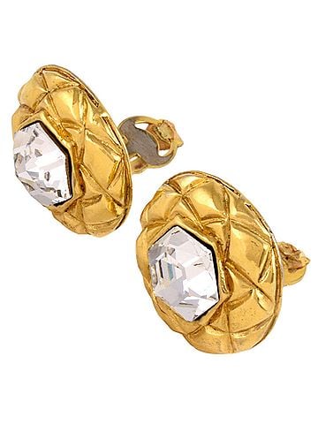 Chanel CHANEL Rhinestone Round Earrings GP Clear Stone Ladies Circle (view 2)