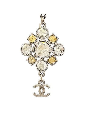 Chanel Chanel Coco Mark Rhinestone Necklace, Metal Rhinestone, A13V, Silver, Women's (view 1)