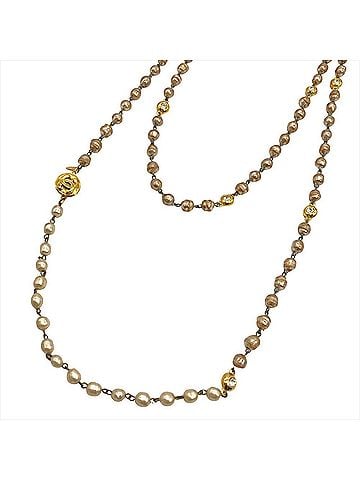 Chanel CHANEL Long Necklace, Metal, Faux Pearl, Rhinestone, 184cm, Baroque Style, Women's (view 1)