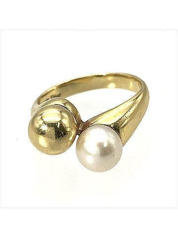 Christian Dior Christian Dior Dior ring, approximately 18K yellow gold, 6.6g, pearl, vintage style, women's. (view 2)