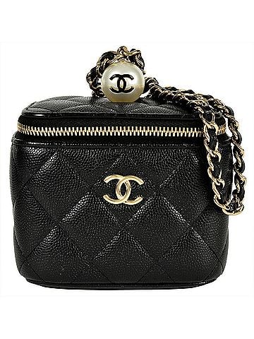 Chanel CHANEL Vanity Mini Chain Pouch, Caviar Skin, Black, 8-digit Coco Pearl (view 1)
