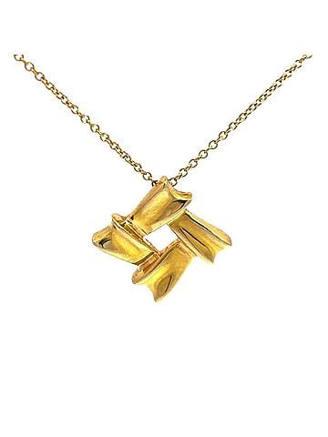 Tiffany & Co. Tiffany &amp; Co. Bow Ribbon Square Necklace, 18K Yellow Gold, 4.6g, Women's. (view 1)