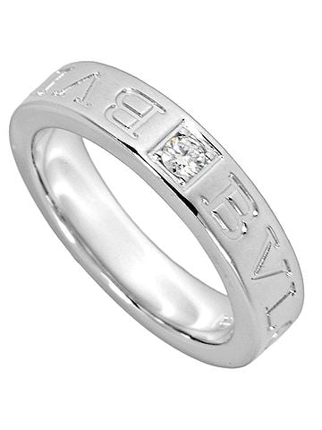 Bvlgari Bvlgari Double Logo Ring with Diamond, Approximately 18K White Gold, 5.4g, 1 Diamond (view 1)