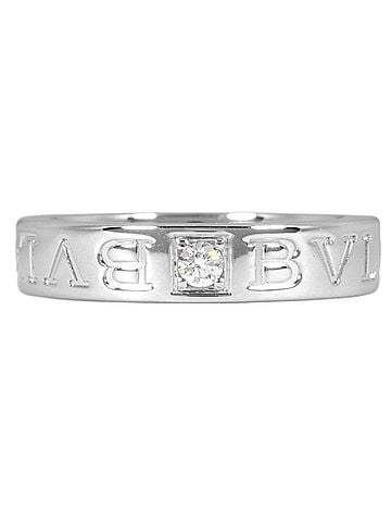 Bvlgari Bvlgari Double Logo Ring with Diamond, Approximately 18K White Gold, 5.4g, 1 Diamond (view 2)