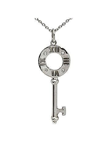 Tiffany & Co. Tiffany &amp; Co. Atlas Pierced Key Necklace with Diamonds, 18K White Gold, 5.3g, 4 Women's (view 1)