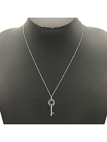 Tiffany & Co. Tiffany &amp; Co. Atlas Pierced Key Necklace with Diamonds, 18K White Gold, 5.3g, 4 Women's (view 2)