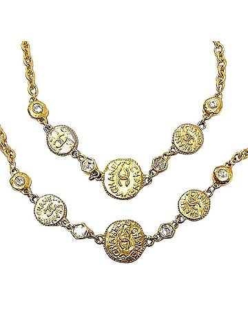 Chanel Chanel Coin Coco Mark Rhinestone Vintage Necklace GP Gold (view 1)