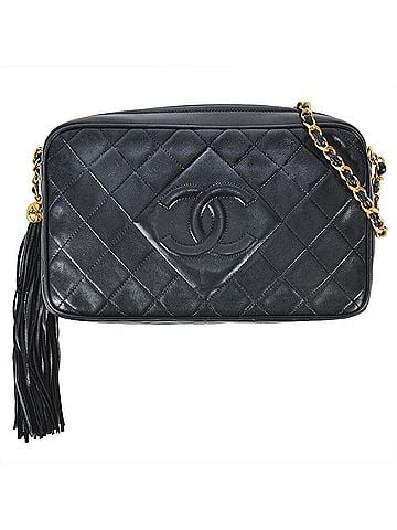 Chanel CHANEL Matelasse Chain Shoulder Bag in Black Lambskin with Coco Mark and Tassel (view 2)