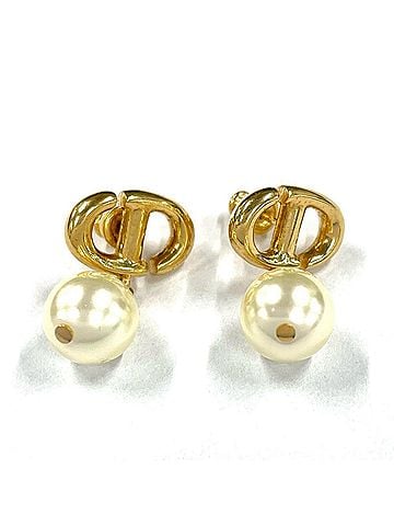 Christian Dior Christian Dior Dior CD Navy Earrings, Faux Pearl, Gold, Women's (E1850CDNRS) (view 1)