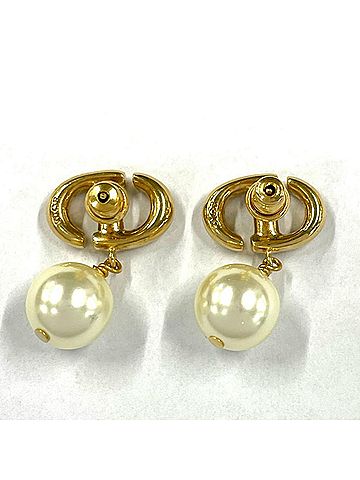 Christian Dior Christian Dior Dior CD Navy Earrings, Faux Pearl, Gold, Women's (E1850CDNRS) (view 2)