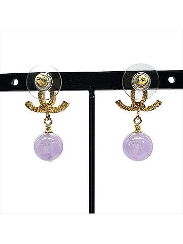 Chanel Chanel Coco Mark Swing Earrings, 13A Purple, Gold Hardware, Colored Stone, Women's. (view 2)