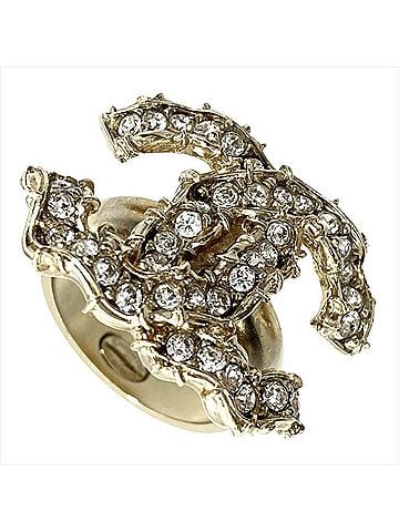 Chanel Chanel Coco Mark Rhinestone Ring, Metal, Approx. 1cm, C20C Gold, Women's (view 1)