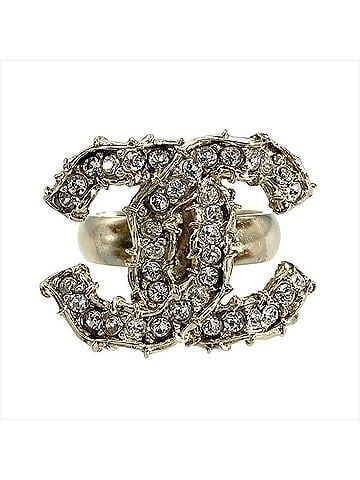 Chanel Chanel Coco Mark Rhinestone Ring, Metal, Approx. 1cm, C20C Gold, Women's (view 2)