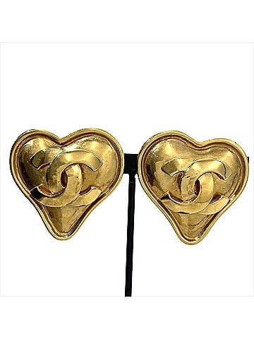 Chanel Chanel Coco Mark Heart Earrings, Gold Hardware, 95p (Women's) (view 1)