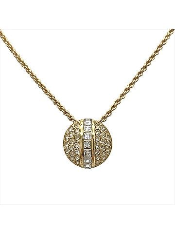 Christian Dior Christian Dior Rhinestone Circle Necklace, Metal, Gold (view 1)