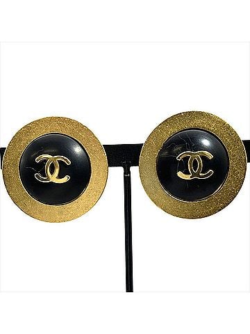 Chanel Chanel Coco Mark Circle Earrings, GPg Black with Gold Hardware, 95P, Women's (view 1)