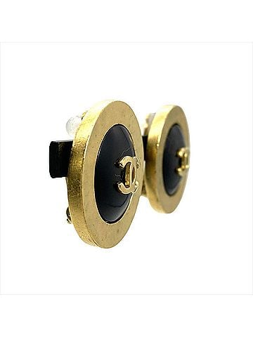 Chanel Chanel Coco Mark Circle Earrings, GPg Black with Gold Hardware, 95P, Women's (view 2)