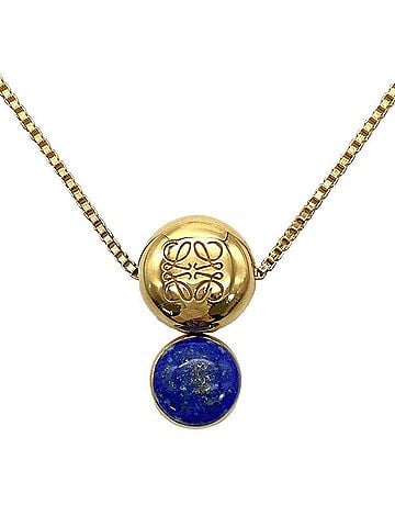Loewe Loewe Pebble Necklace with Lapis Lazuli, Sterling Silver (SV925), 32.0g, Gold/Silver, Women's (view 1)
