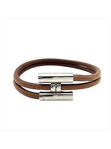 Hermès Hermes Tourni Tresse Bracelet, Leather, Metal, Brown, Silver Hardware (view 1)