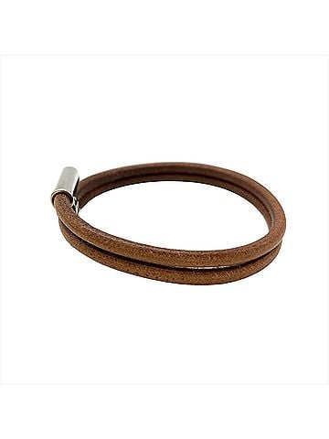 Hermès Hermes Tourni Tresse Bracelet, Leather, Metal, Brown, Silver Hardware (view 2)