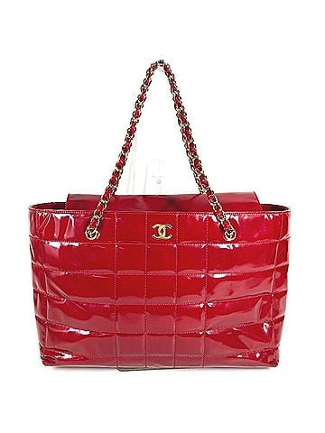Chanel CHANEL CC Coco Mark Logo Chocolate Bar Bag, Shoulder Tote Double Chain Enamel, Women's, Red (view 1)