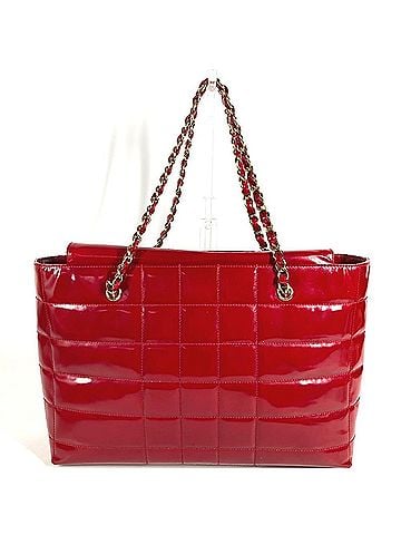 Chanel CHANEL CC Coco Mark Logo Chocolate Bar Bag, Shoulder Tote Double Chain Enamel, Women's, Red (view 2)