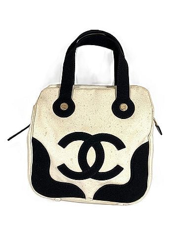 Chanel CHANEL CC Coco Mark Logo Marshmallow Tote Bag, Two-Tone Canvas Handbag, Women's, Black (view 1)