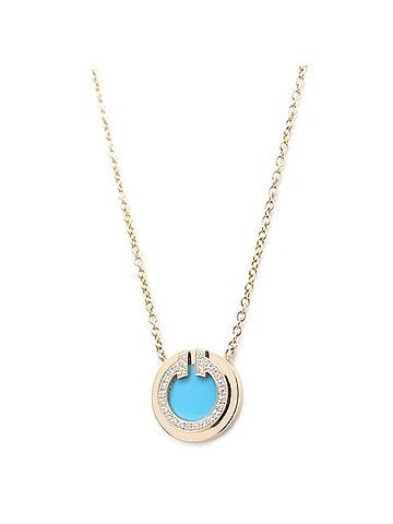 Tiffany & Co. TIFFANY&amp;Co. Tiffany T TWO Circle Necklace Turquoise Diamond 18KRG Rose Gold Women's 295681 (view 1)