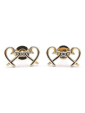 Tiffany & Co. TIFFANY&amp;Co. Tiffany Double Loving Heart Earrings, Diamond, 18K Rose Gold, Women's, 295677 (view 1)
