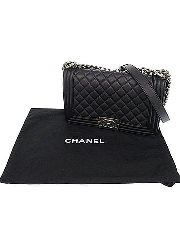 Chanel Chanel Boy 25 Coco Mark Lambskin Black Random Plate Shoulder Bag 0269CHANEL (view 2)