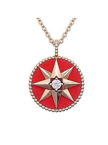 Christian Dior Christian Dior Dior Rose des Vents 1P Diamond 750PG Necklace 18KPG Pink Gold Red Ceramic Jewelry 1678Dior (view 1)