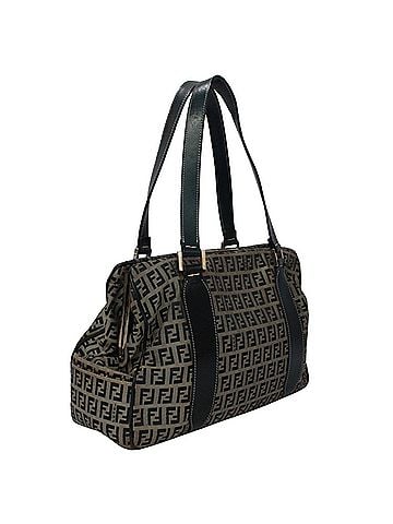 Fendi FENDI Zucchino Tote Bag, Canvas and Leather, Navy, Women's (view 2)