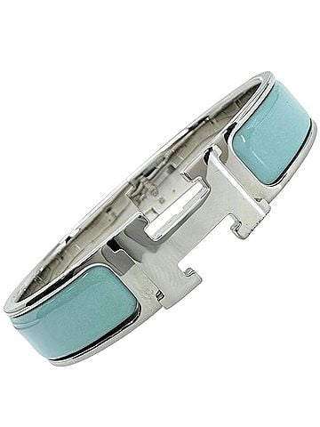 Hermès HERMES Click H Bangle, Enamel Plated, Light Blue Silver, Women's (view 1)