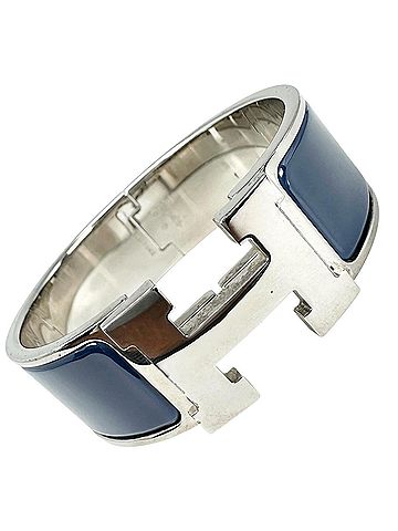 Hermès HERMES Clic Clac H Bangle, Enamel Plated, Navy Silver, Women's (view 1)
