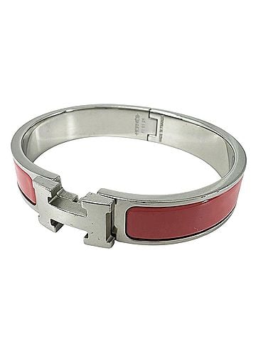 Hermès HERMES Click H Bangle, Enamel Plated, Pink Silver, Women's (view 1)