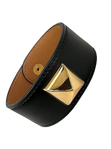 Hermès HERMES Medor Bangle, Box Calf Leather, Black/Brown, Women's (view 1)