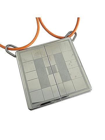 Hermès HERMES Hermes Pendant Necklace Symbol Metal Leather Orange Silver Men's Women's (view 1)