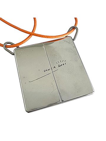 Hermès HERMES Hermes Pendant Necklace Symbol Metal Leather Orange Silver Men's Women's (view 2)