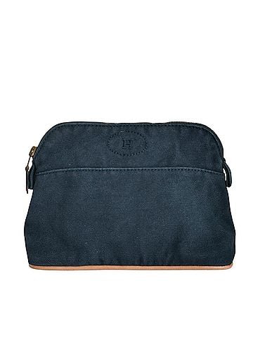 Hermès HERMES Bolide Pouch with Embroidered Logo, Navy, Women's (view 1)