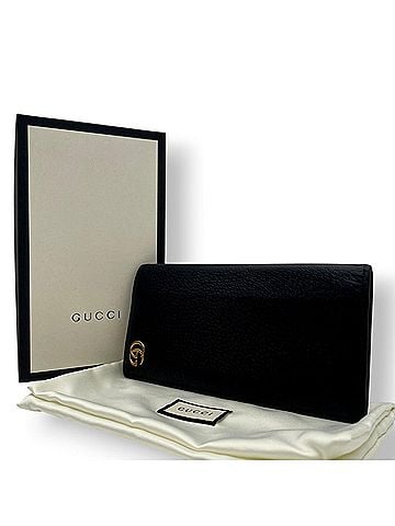 Gucci Gucci GG Marmont Bi-fold Long Wallet, Leather, Black, Gold Hardware, Interlocking G, Men's/Women's W1 (view 1)