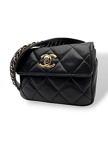 Chanel Chanel Matelassé Waist Pouch/Body Bag/Waist Bag with Coco Mark, Lambskin, Black, Gold Hardware, B3 Size (view 1)