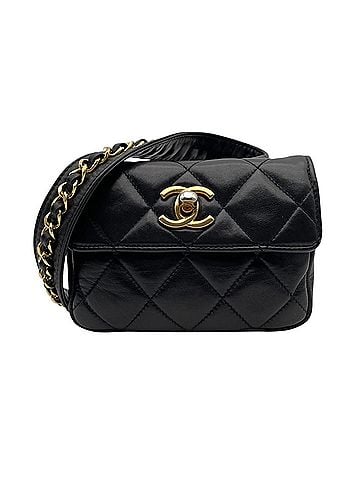 Chanel Chanel Matelassé Waist Pouch/Body Bag/Waist Bag with Coco Mark, Lambskin, Black, Gold Hardware, B3 Size (view 2)