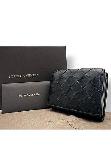 Bottega Veneta Bottega Veneta Maxi Intrecciato Tri-fold Wallet, Compact Leather, Black, Gold Hardware, Men's &amp; Women's W1 (view 1)