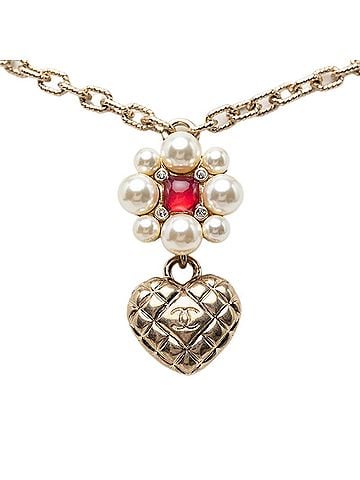Chanel Chanel Coco Mark Heart Flower Pendant Necklace B21P Gold Plated Faux Pearl Stone Women's CHANEL (view 1)
