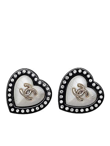 Chanel Chanel Coco Mark Stud Earrings, Heart D21S, Black with Gold Rhinestones, Women's CHANEL (view 1)