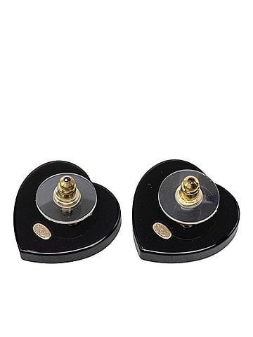 Chanel Chanel Coco Mark Stud Earrings, Heart D21S, Black with Gold Rhinestones, Women's CHANEL (view 2)